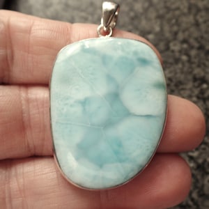 Sterling Silver and Dominican Larimar Pendant 18.0g Atlantis Stone Rippling Tropical Sea Patterns
