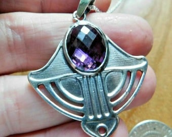 Atemberaubende Art-Deco-ägyptischen Revival-Stil Sterling Silber und Amethyst Halskette Februar Birthstone