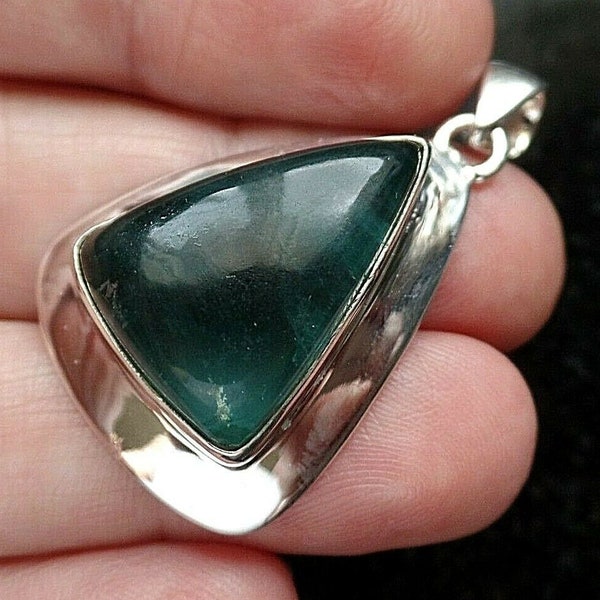 Chunky Sterling Silver and Green Flourite Pendant 12.1g