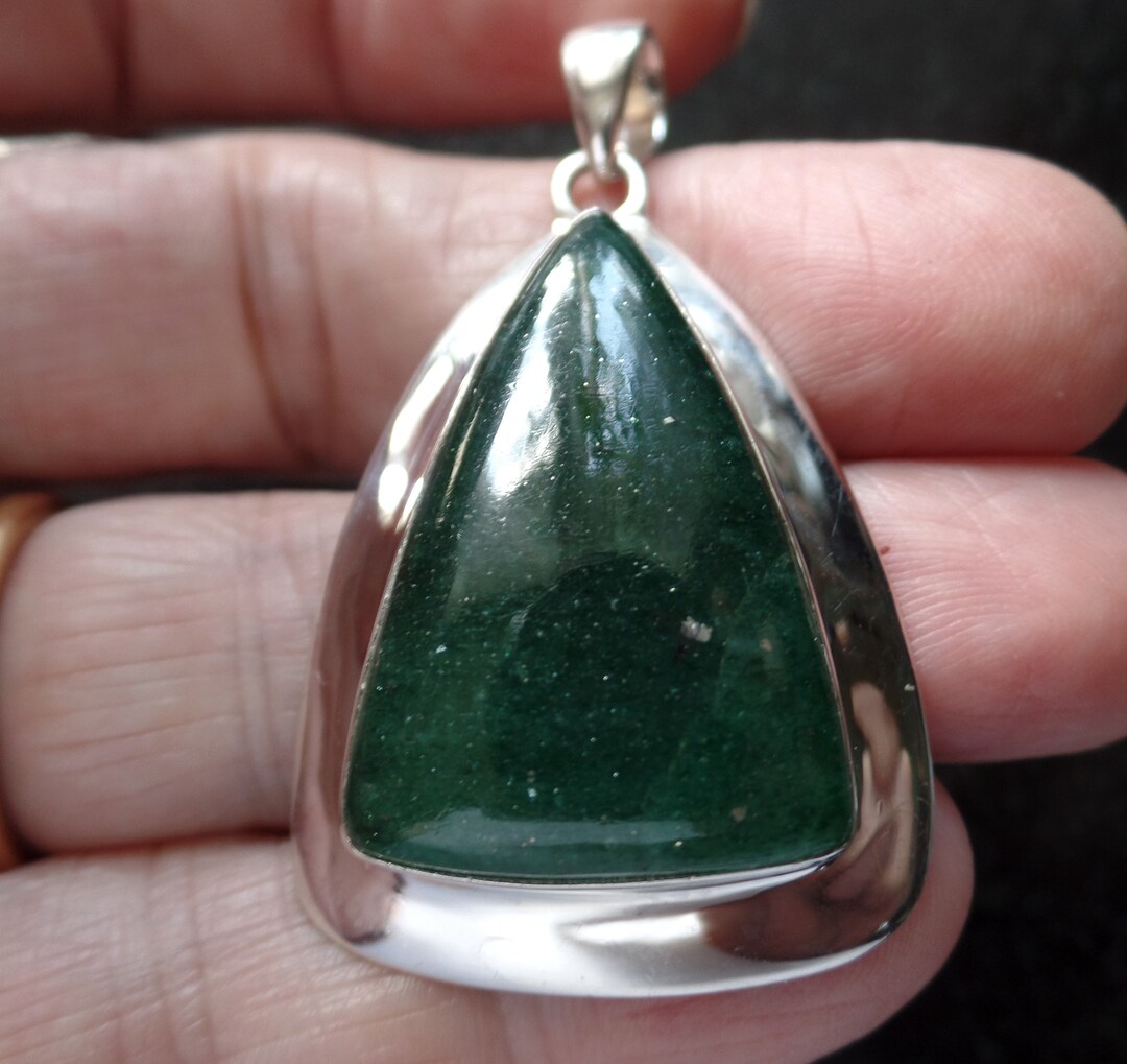 Sterling Silver and Sugary Dark Green Aventurine Pendant 13.7g Taurus ...