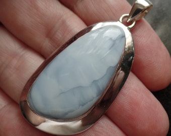 Sterling Silver and Indian Blue Opal Pendant 12.2g October BirthStone