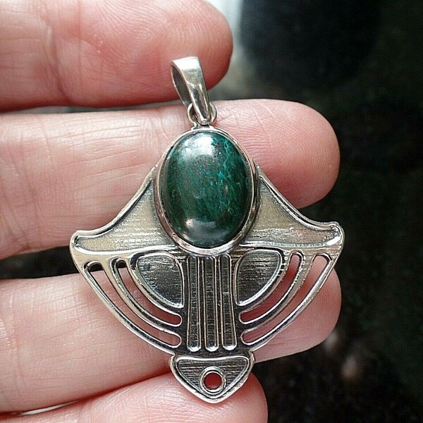 Stunning Egyptian Revival Style Sterling Silver and Chrysocolla Pendant December Birthstone FAST POST 8.9g