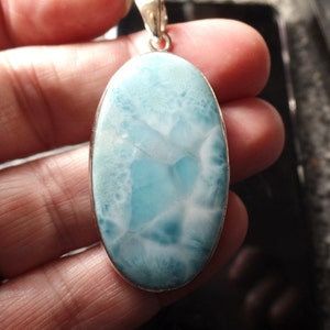 Sterling Silver and Dominican Larimar Pendant 16.0g Atlantis Stone Coral Patterns