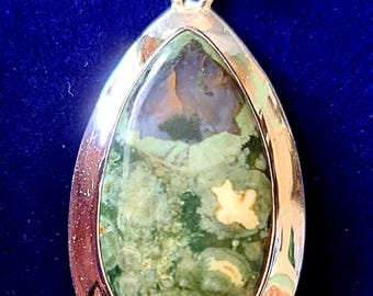 Scarce and Exotic Sterling Silver and Rainforest Rhyolite Pendant 15.3g Rainforest Opal