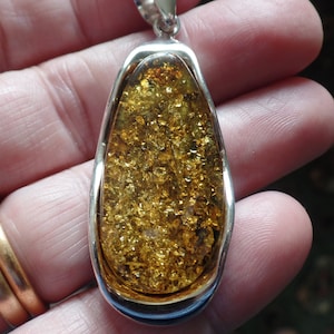 Sterling Silver and Baltic Green Orange Tint Amber Pendant 16.1g Taurus Birthstone Lucky Stone