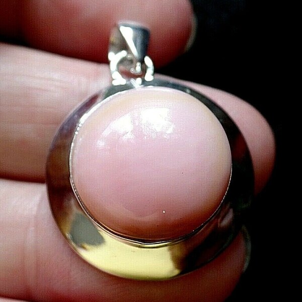 Rare Sterling Silver and Peruvian Pink Opal Pendant 8.4g October Birthstone Pink Coral