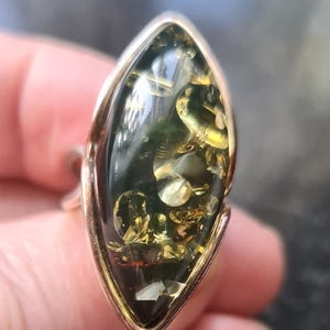 Adjustable Larger Chunky Sterling Silver and Baltic Green Amber Statement Ring 12.2g one size fits all