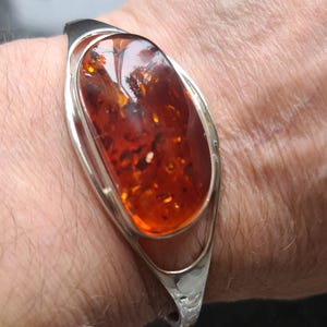 Very Chunky Sterling Silver and Baltic Amber Bangle 23.0g