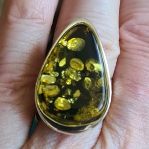 Adjustable Larger Chunky Sterling Silver and Baltic Green Amber Statement Ring 14.1g one size fits all