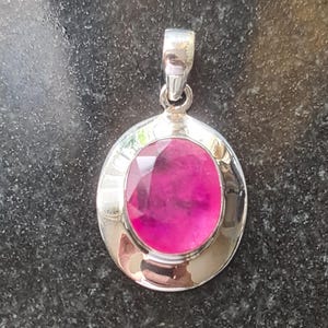 Sterling Silver and Glass Filled Natural Ruby Pendant July Birthstone Enhanced Real Ruby 5.1g