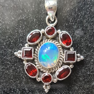 Gorgeous Sterling Silver Opal And Garnet Pendant Medieval Gothic ACTUAL