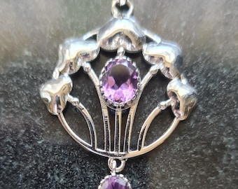 Art Nouveau Murrle Bennett style Sterling Silver and Amethyst Pendant or Necklace