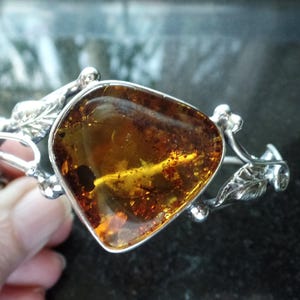 Very Chunky Sterling Silver and Baltic Amber Bangle 28.5g