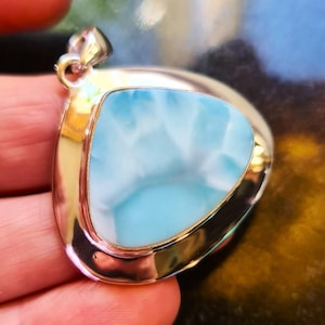 Sterling Silver and Dominican Larimar Pendant 13.0g Atlantis Stone Rippling Caribbean Sea