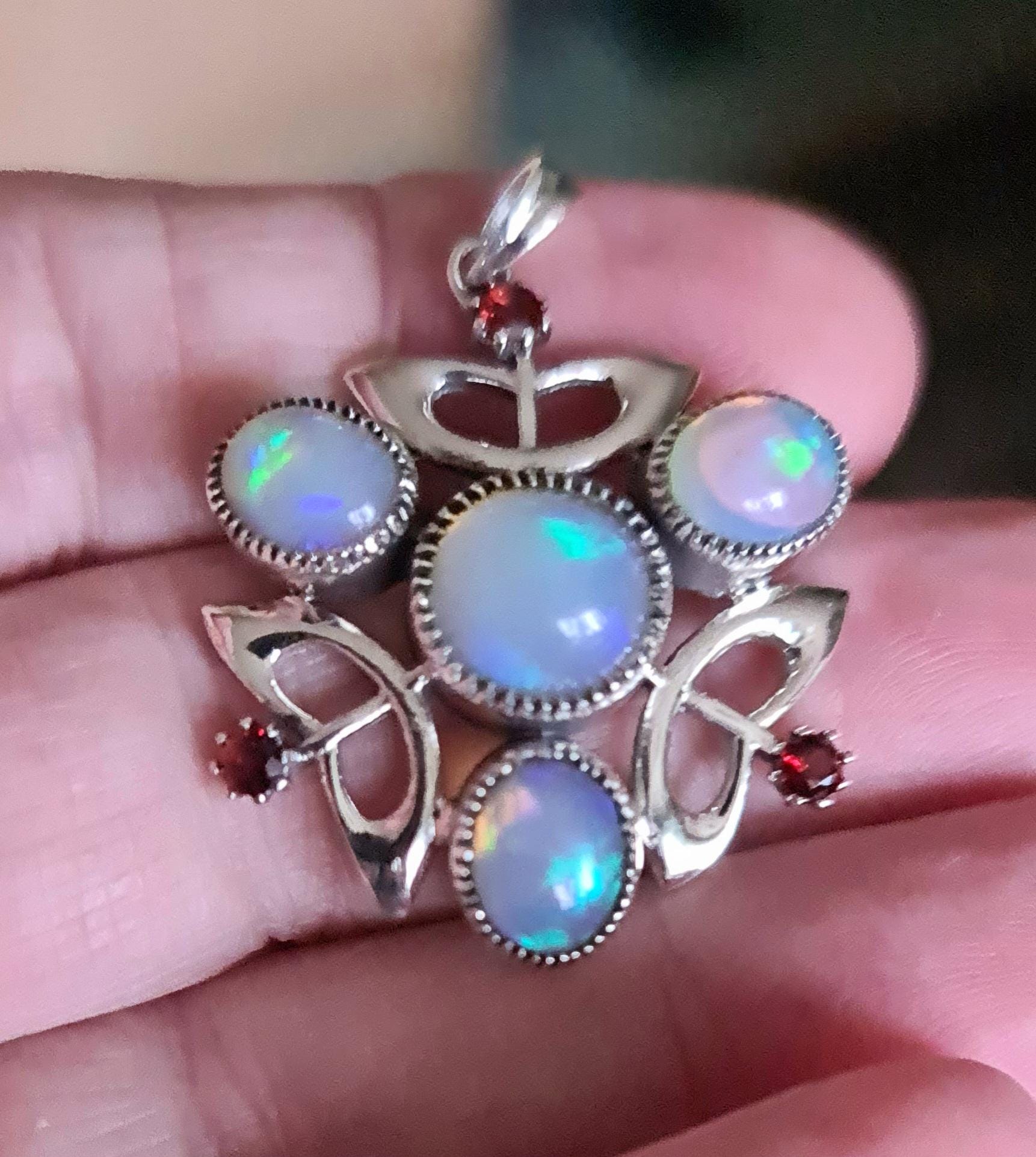 Classic Art Nouveau Style Sterling Silver Ethiopian Water Opal and 