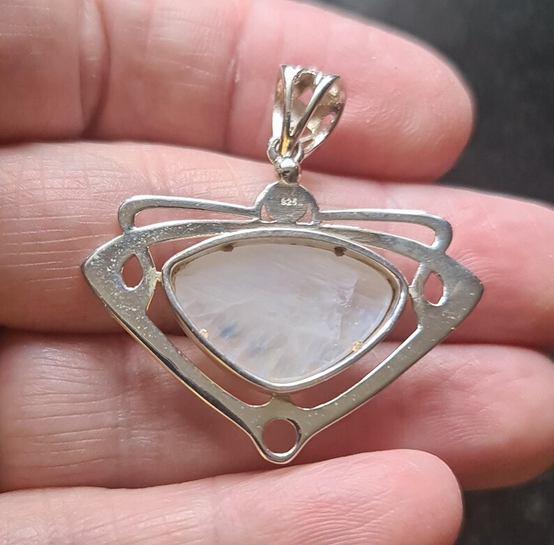 Arts and Crafts Style Sterling Silver and Blue Moonstone Pendant June