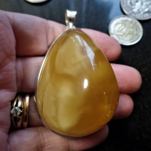 Monster Sterling Silver and Baltic Yellow Amber Pendant 51.9g Natural Taurus Birthstone Tiny Scratch