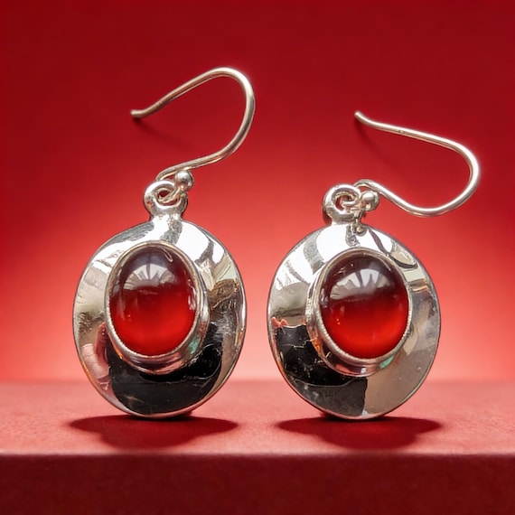 Sterling Silver and Hessonite Garnet Earrings January Birthstone 6.4g
