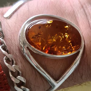 Wraparound Style Sterling Silver and Baltic Amber Bangle 26.4g