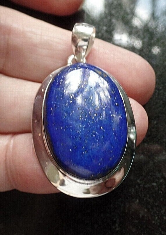 Stylish Sterling Silver and Natural Lapis Lazuli Pendant 24.8g