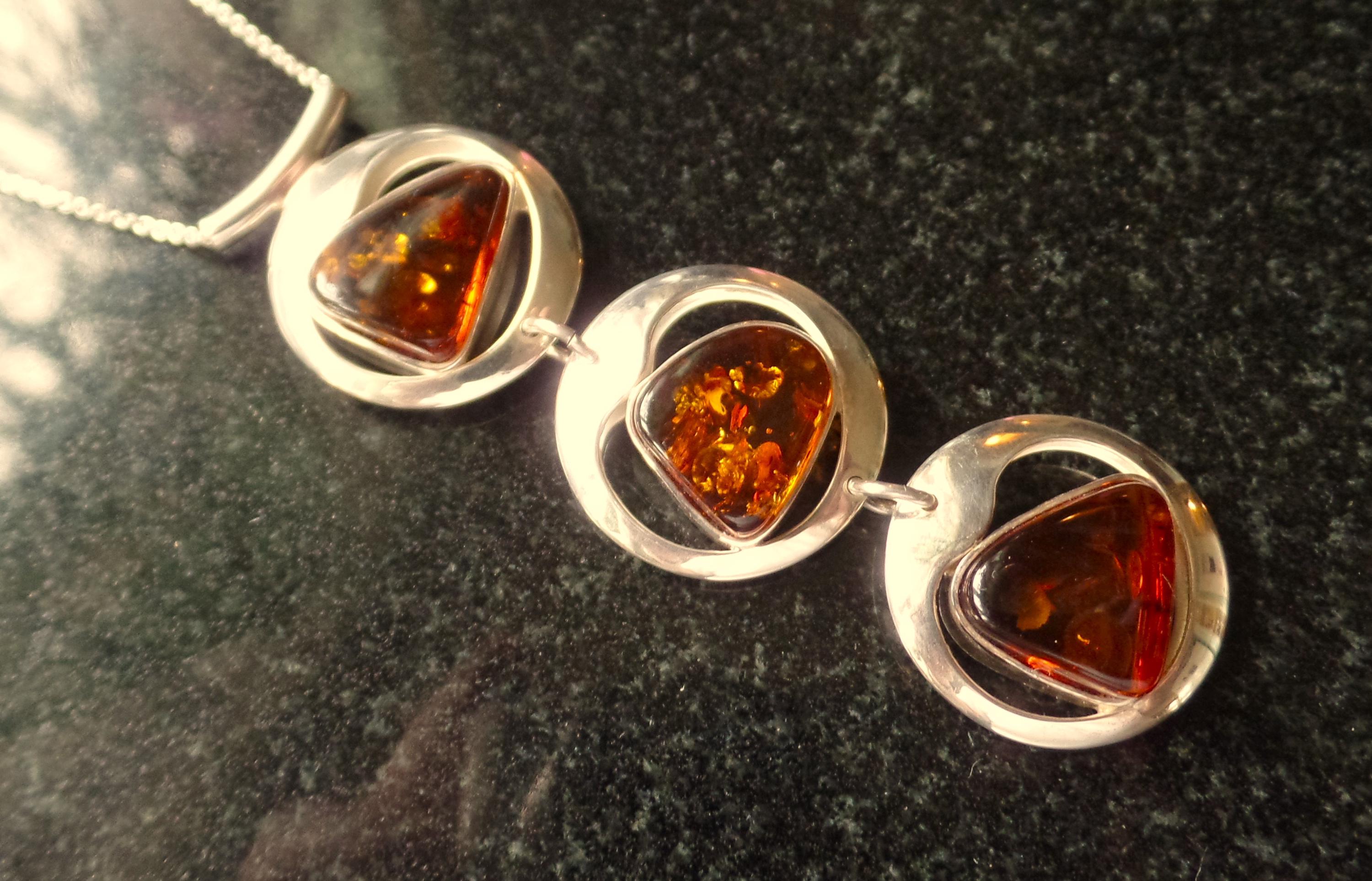 Chunky Modernist Hand Made Sterling Silver and Baltic Amber