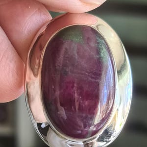 Large Chunky Sterling Silver and East African Ruby Zoisite Pendant 25.5g Anyolite Pendant. July Birthstone.