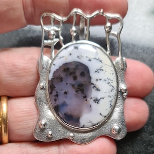 Large Statement Piece  Sterling Silver and Dendritic Opal Pendant 22.5g