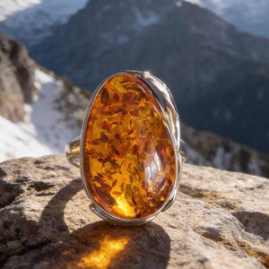 Sterling Silver and Baltic Amber Adjustable Ring 10.9g
