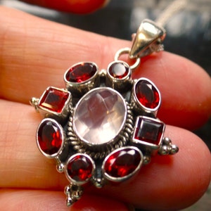 Gorgeous Sterling Silver Rose Quartz And Garnet Necklace Both January Birthstones