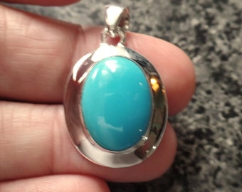 Sterling Silver and Backed Arizona Turquoise Pendant 6.1g December Birthstone