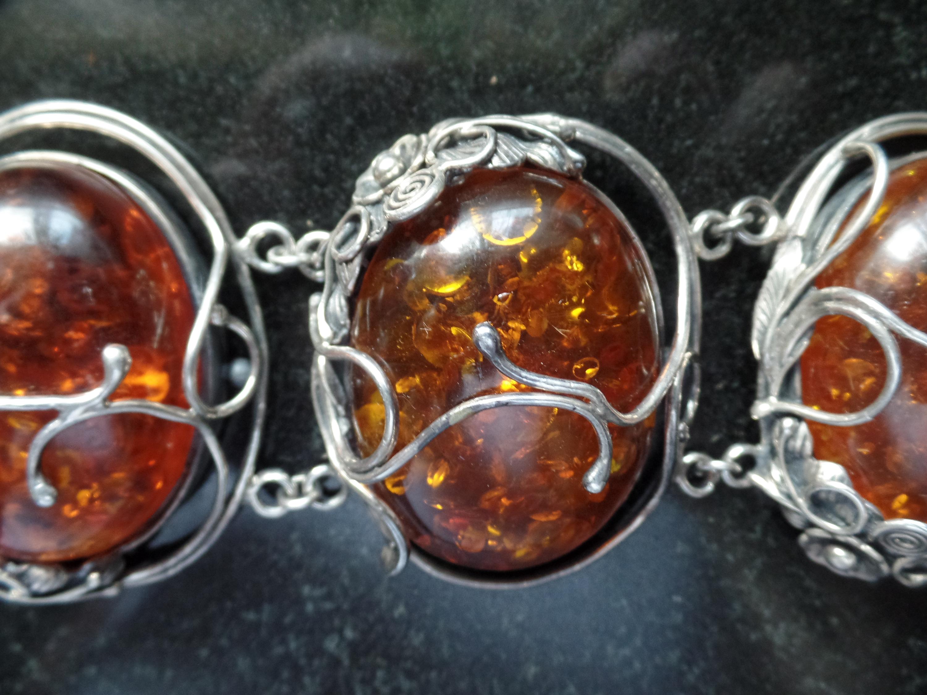 Absolute Monster Vintage Sterling Silver and Baltic Amber Bracelet