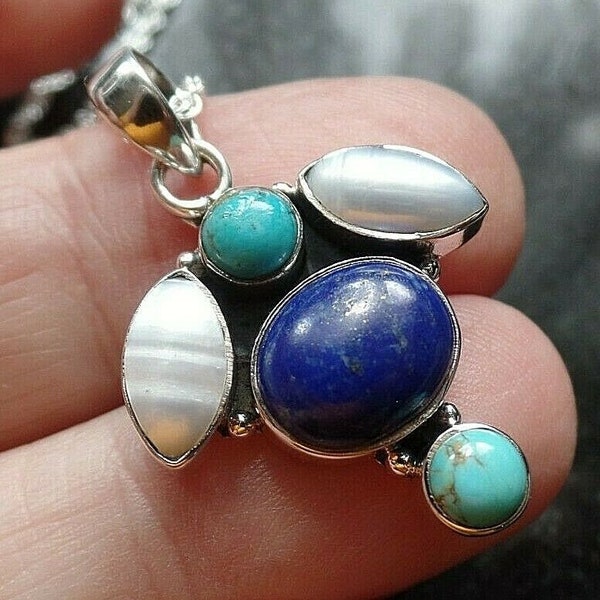Reserved DO NOT BUY Sue R Fab New Design Sterling Silver Lapis Turquoise and Freshwater Pearl Necklace
