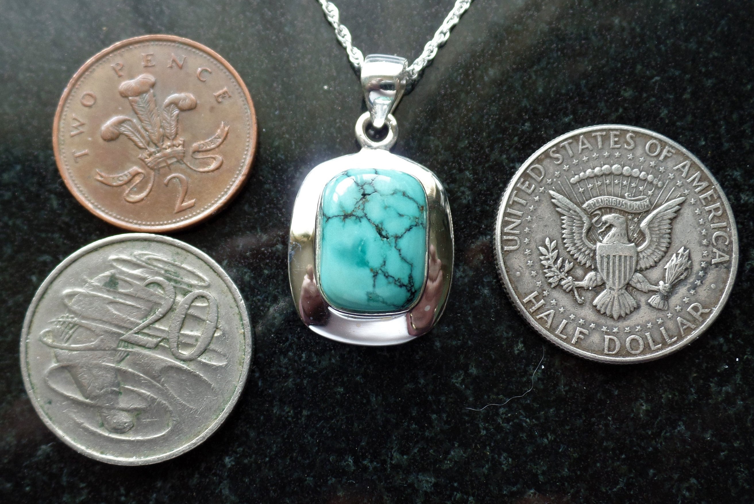 スターリングシルバーと天然チベットターコイズのマトリックス