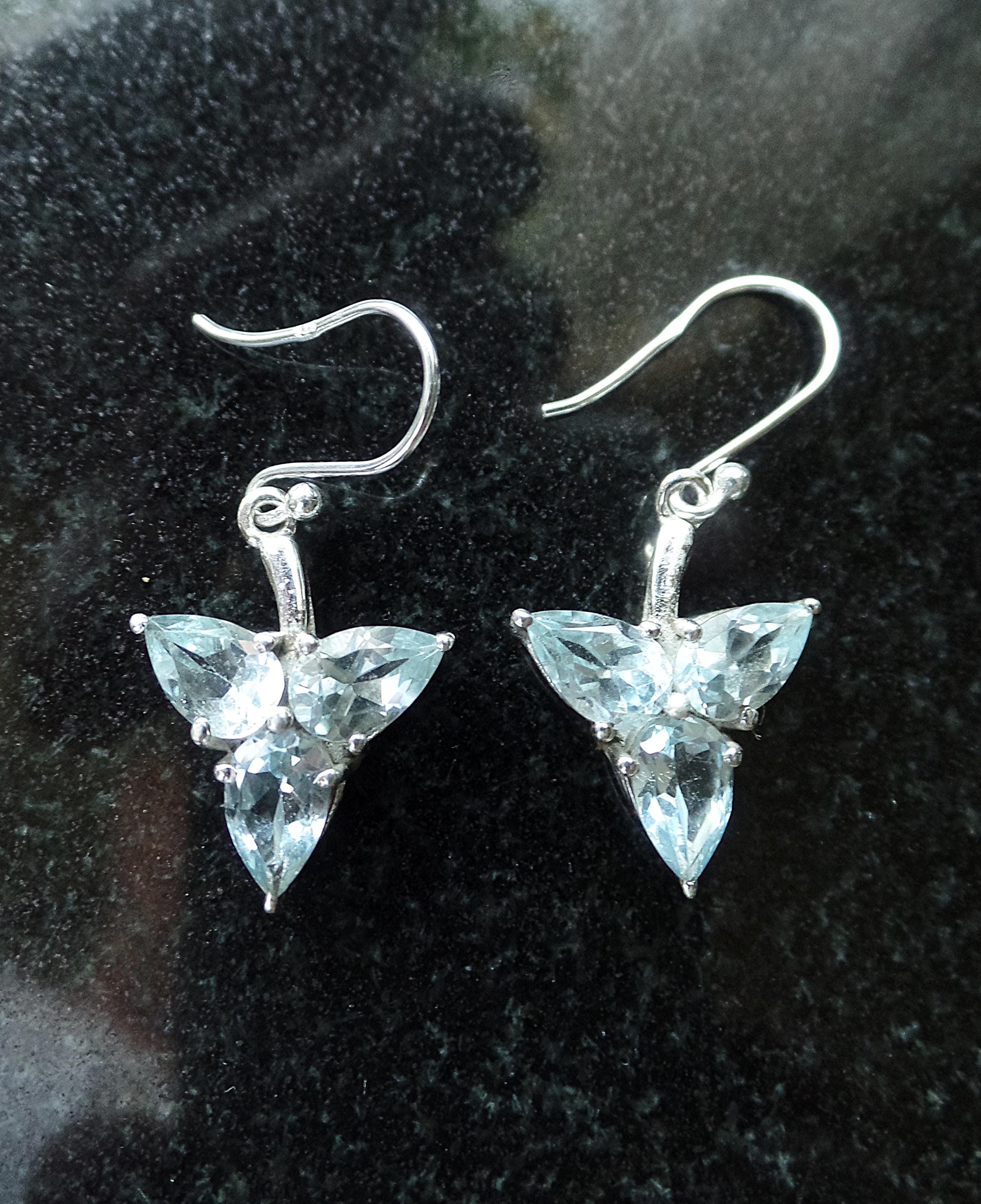 ◆STONEHENgE◆ Silver Earrings SC1272 Handmade Sterling Silver and Blue Topaz Drop Ear Rings