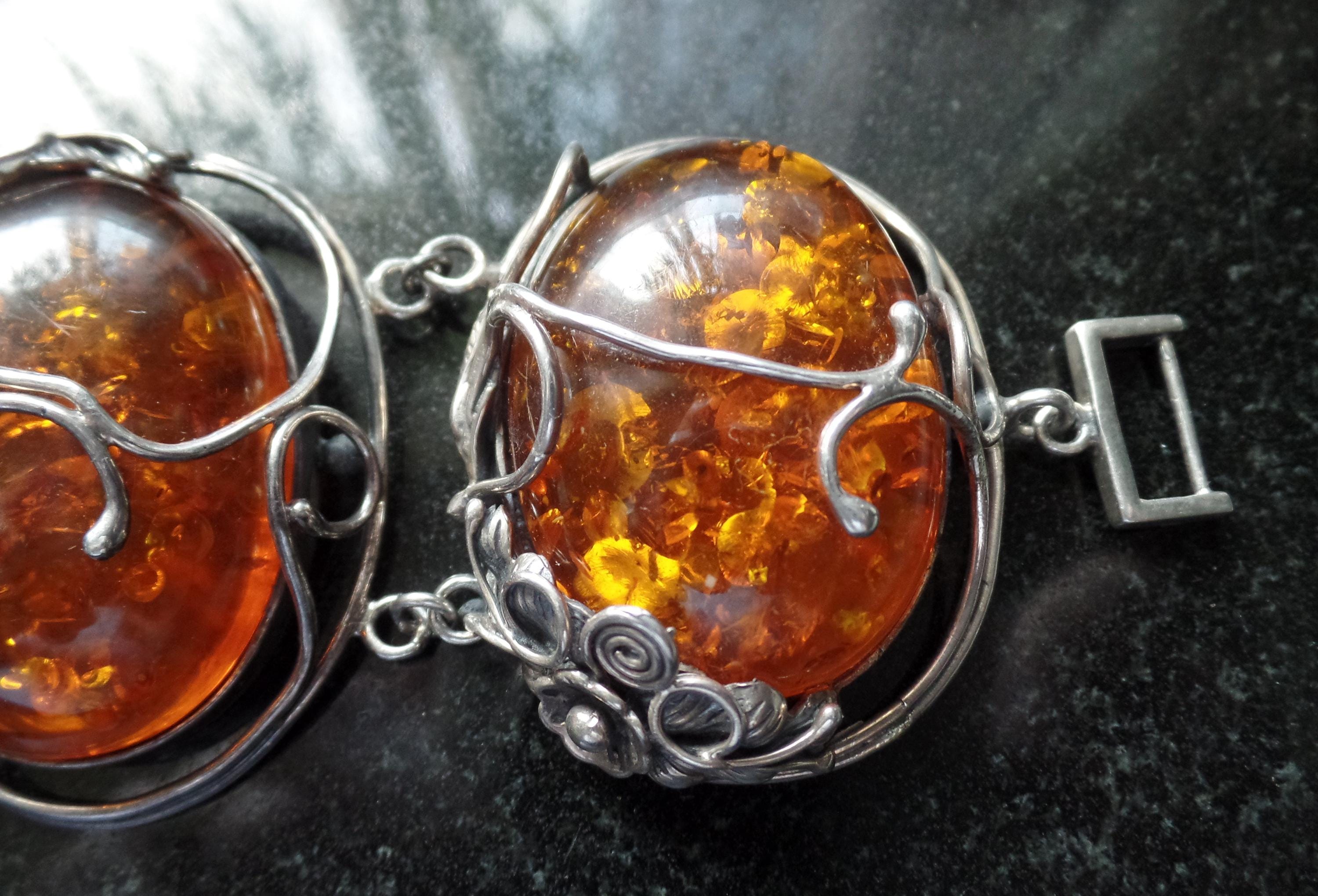 Absolute Monster Vintage Sterling Silver and Baltic Amber Bracelet