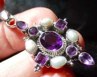 Stunning Sterling Silver Amethyst And Freshwater Pearl Pendant