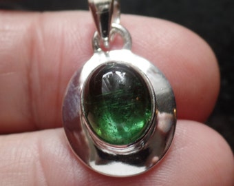 Petite Sterling Silver and Green Tourmaline Pendant 3.7g October Birthstone