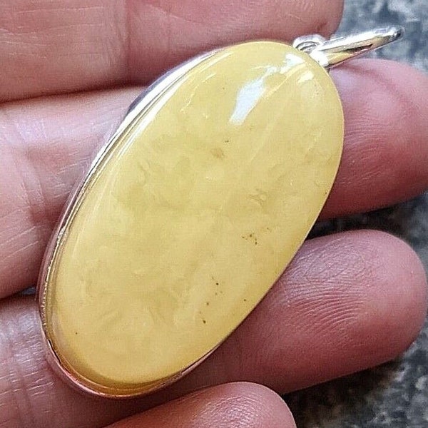Large and Sculpted Sterling Silver and Baltic Yellow Amber Pendant 16.6g Natural  Taurus Birthstone Streaky Grain