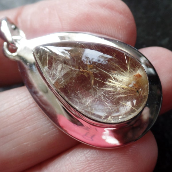 Striking Sterling Silver and Golden Rutile Quartz Pendant 9.3g