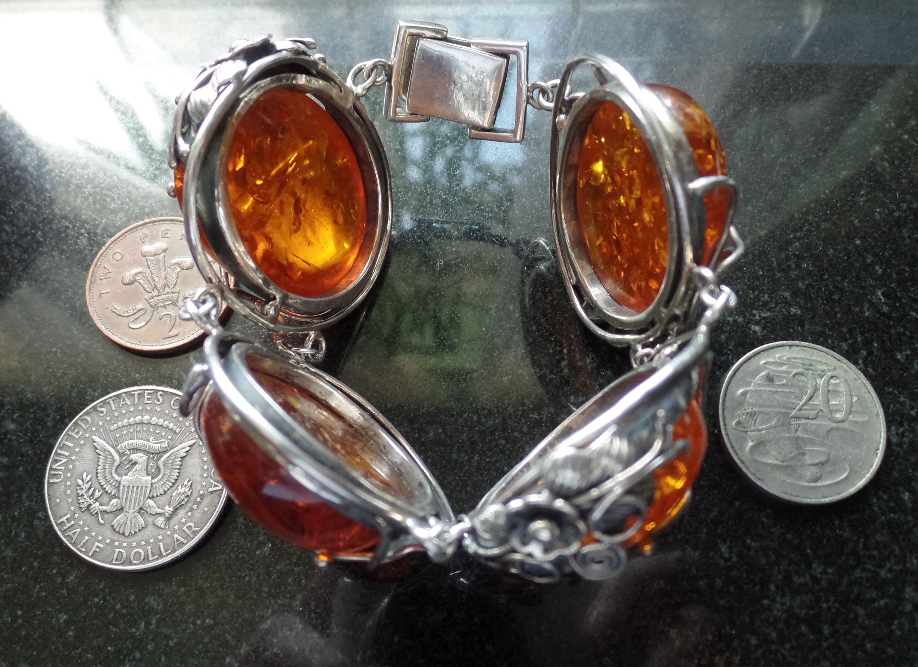 Absolute Monster Vintage Sterling Silver and Baltic Amber Bracelet
