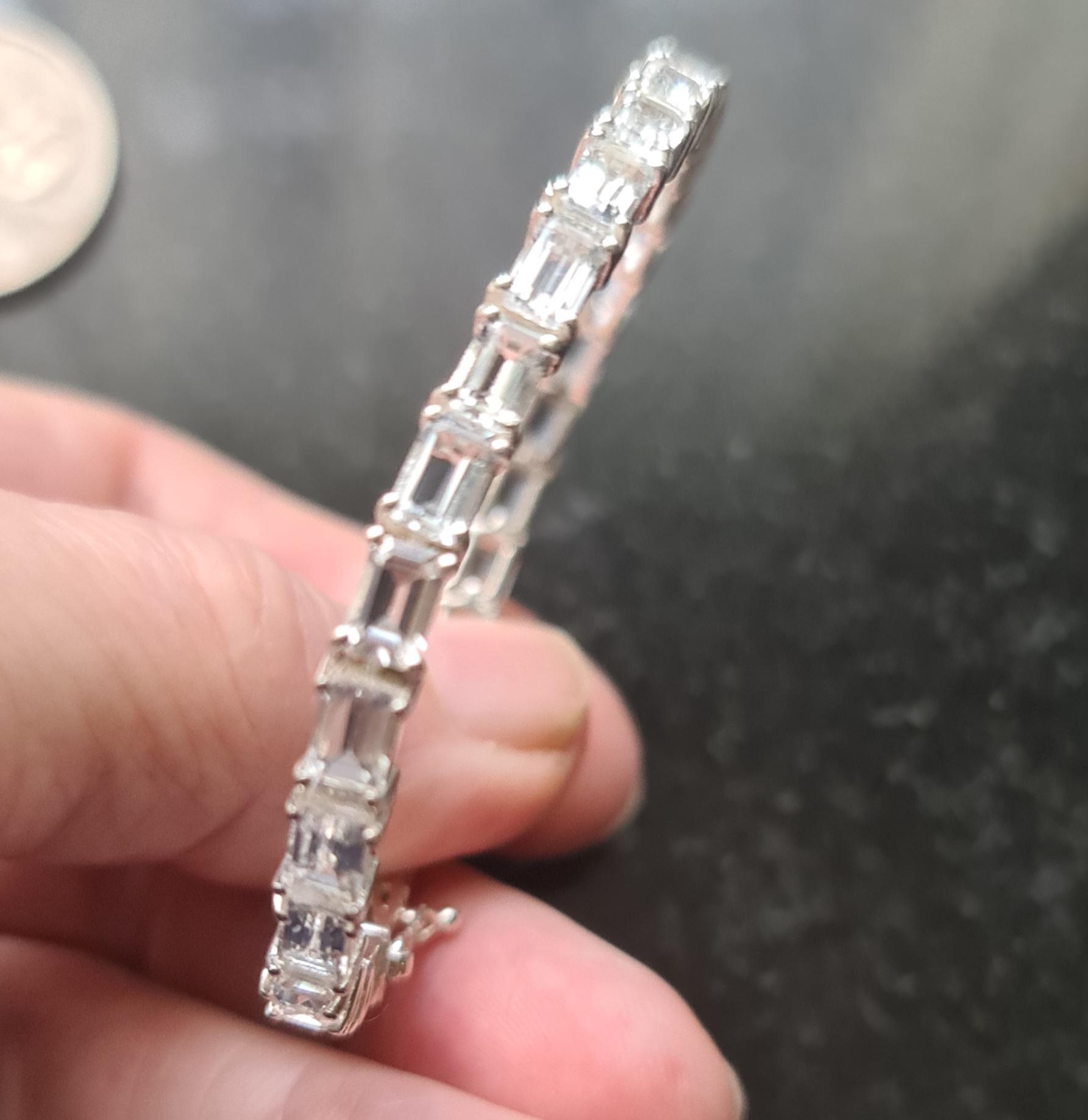 Sterling Silver and White Topaz Baguette Tennis Bracelet 18cm Long
