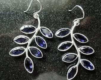 Hand Made Sterling Silver and Iolite Dangly Earrings aka Water Sapphire Birthstone Showy but Lightweight