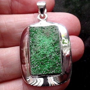 Very Rare Sterling Silver and Uvarovite Green Garnet Druzy on Matrix Pendant January Birthstone 14.6g