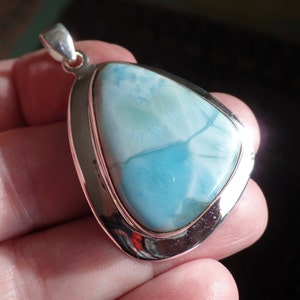 Chunky Sterling Silver and Dominican Larimar Pendant 19.2g Atlantis Stone