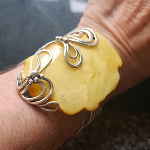 Absolute Monster Sterling Silver and Butterscotch Amber Bangle 73.9g