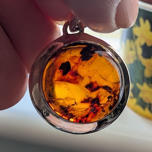 Sterling Silver and Baltic Amber Circle Pendant Amber Taurus Birthstone 7.3g ACTUAL PIECE