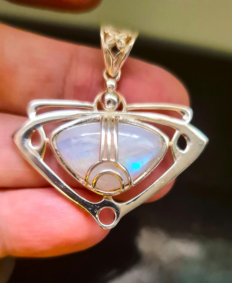 Arts and Crafts Style Sterling Silver and Blue Moonstone Pendant June