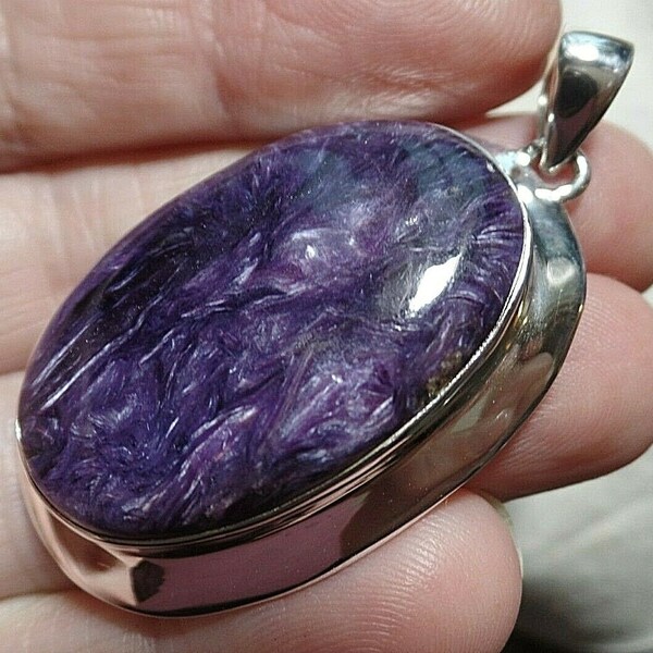 Plata de ley rara y gruesa y colgante de charoita siberiana 17.4g Escorpio Sagitario