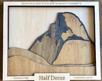 Half Dome Yosemite Wooden Wall Art – Layered Laser Cut Mountain Decor