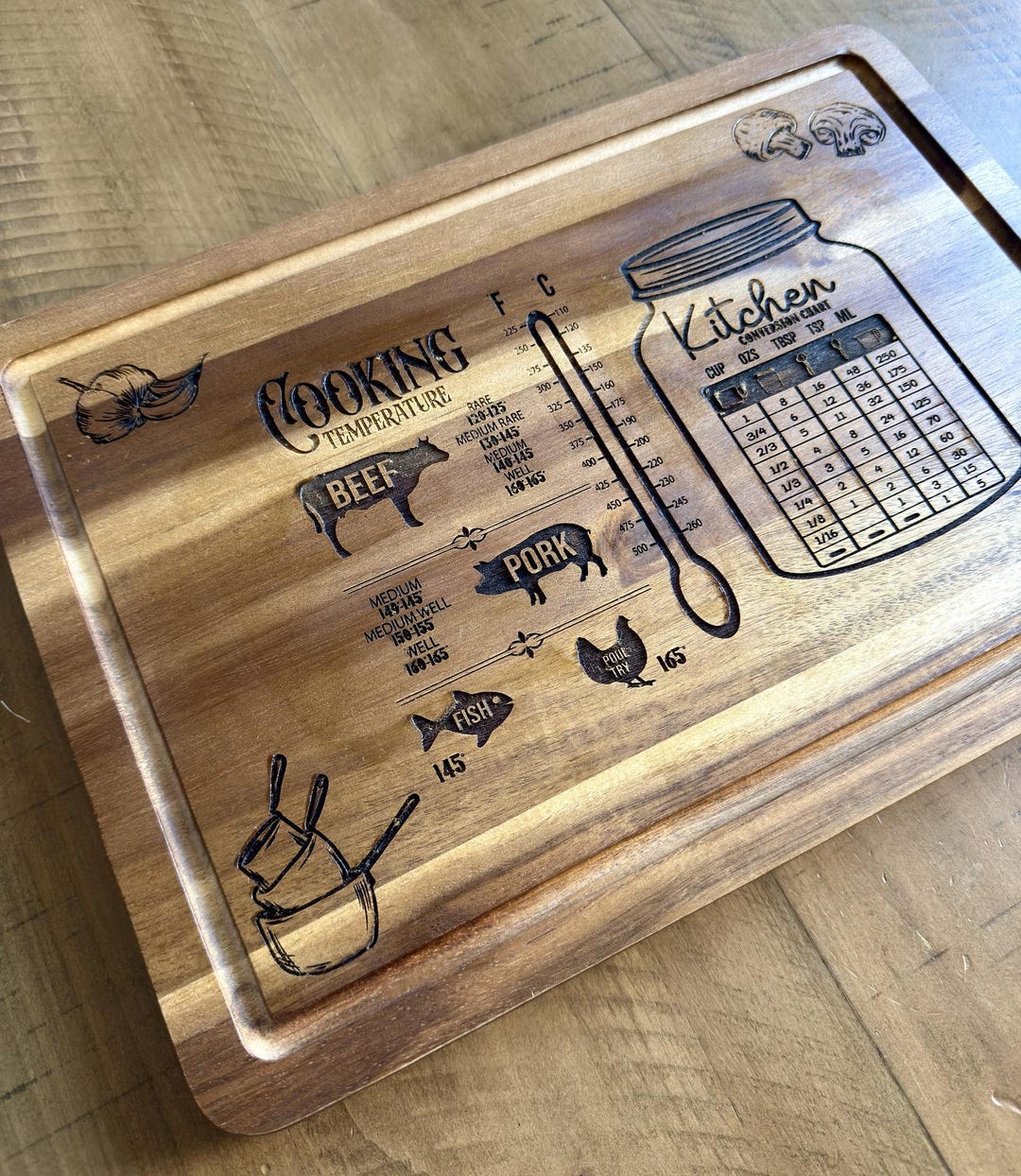 Engraved Acacia Wood Cutting Board With Kitchen Conversions - Etsy